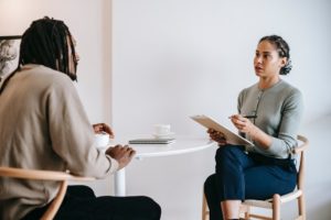 Person being questioned in interview