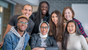 Diverse group of people smiling and happy