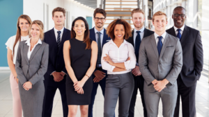 Professionals stood together facing forwards