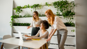 Three professional women working together