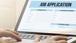 Job application open on a laptop screen