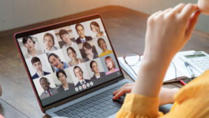 Person on an online meeting with colleagues