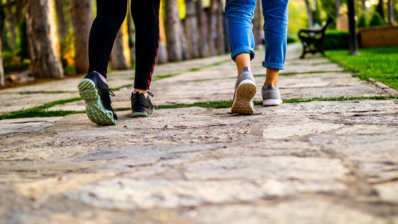 Two people walking together