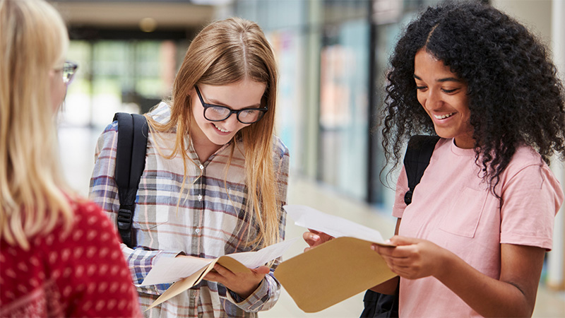 Students opening their results