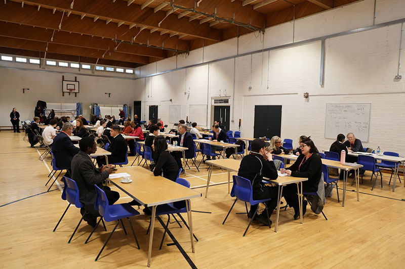 Interview workshop in school hall