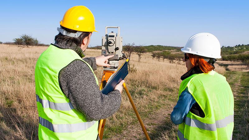 Quantity surveyors surveying the land
